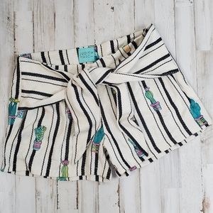 Judith March Cactus and Stripe Front Tie Shorts L